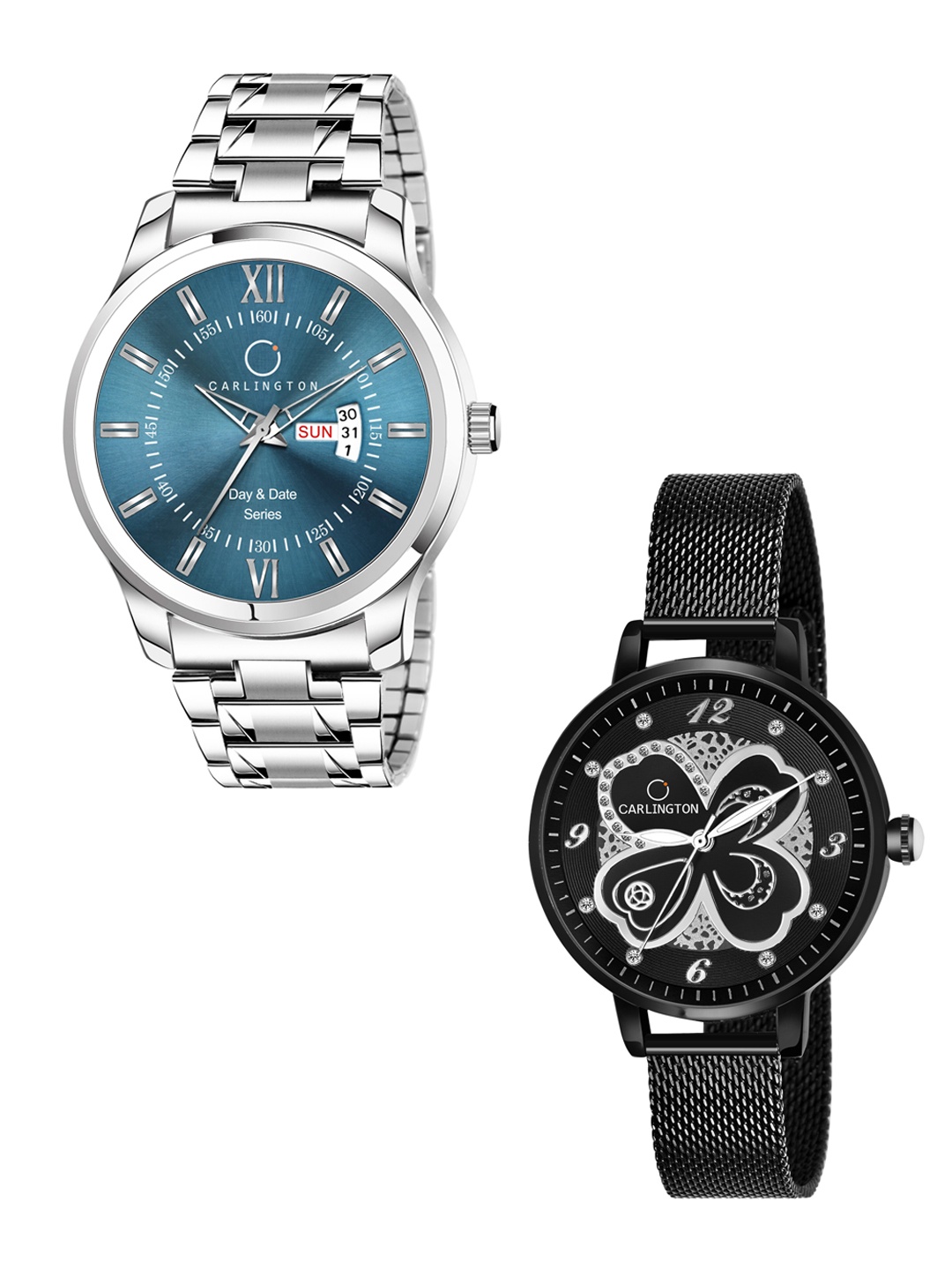 

CARLINGTON His and Her Bracelet Style Analogue Watch - Combo G01 Pastel-CT2019 Black, Blue