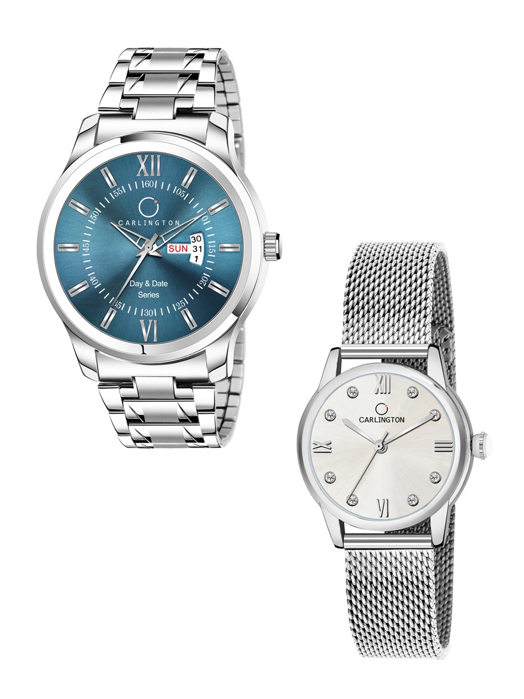 

CARLINGTON Unisex Set Of 2 Blue & Silver-Toned Analogue Watch CT2005