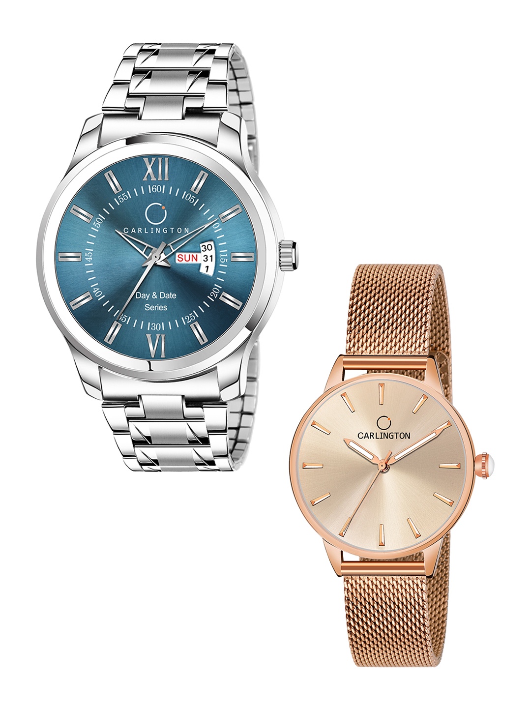 

CARLINGTON Unisex Set Of 2 Blue & Rose Gold-Toned Analogue Watch CT2007