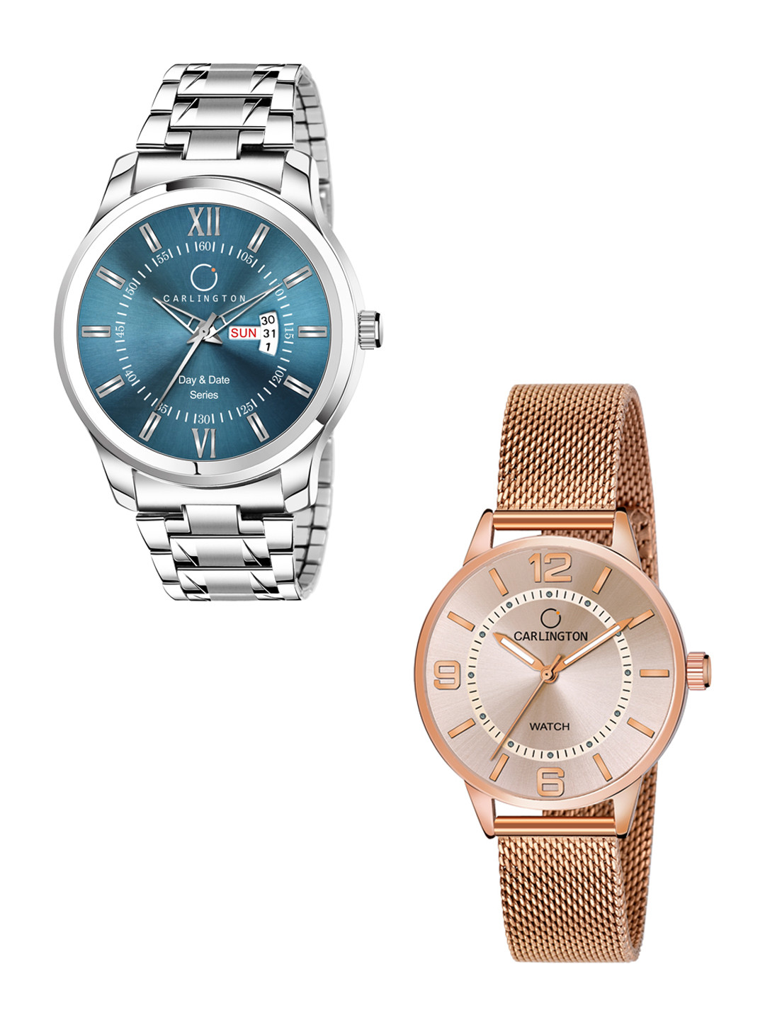 

CARLINGTON His & Her Blue Dial & Silver Stainless Steel Bracelet Style Analogue Watch