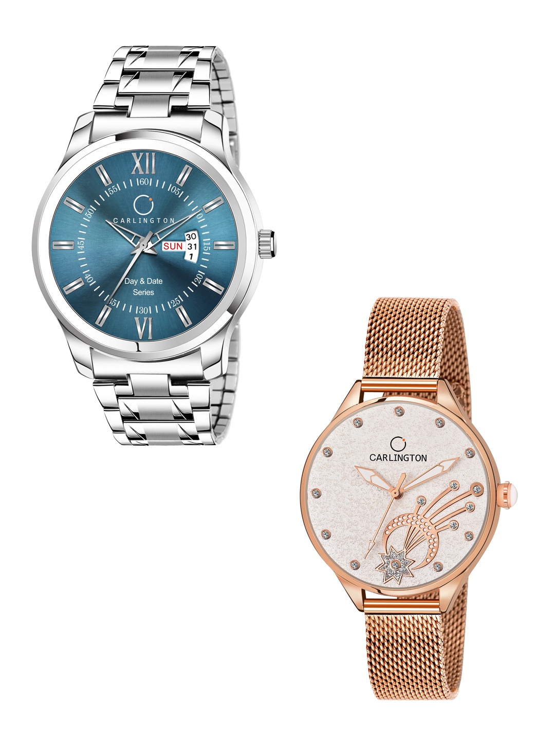 

CARLINGTON Unisex Set Of 2 Blue Bracelet Style Analogue Watches