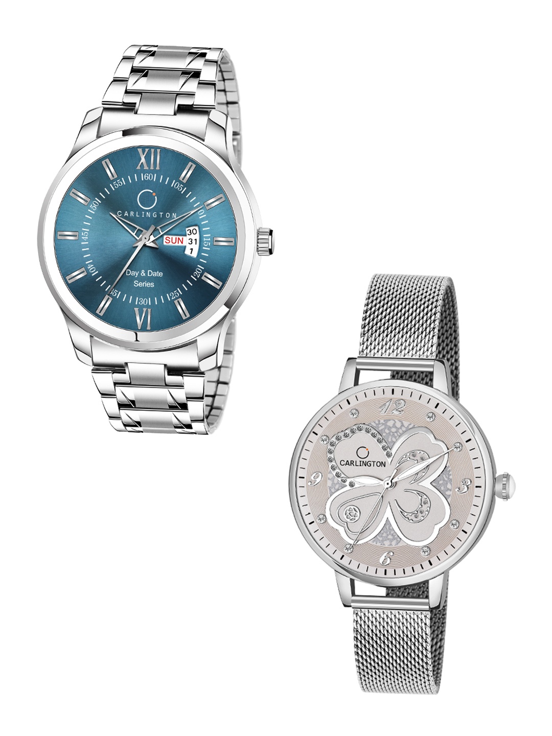 

CARLINGTON Unisex Set Of 2 Blue & Silver-Toned Analogue Watch CT2019