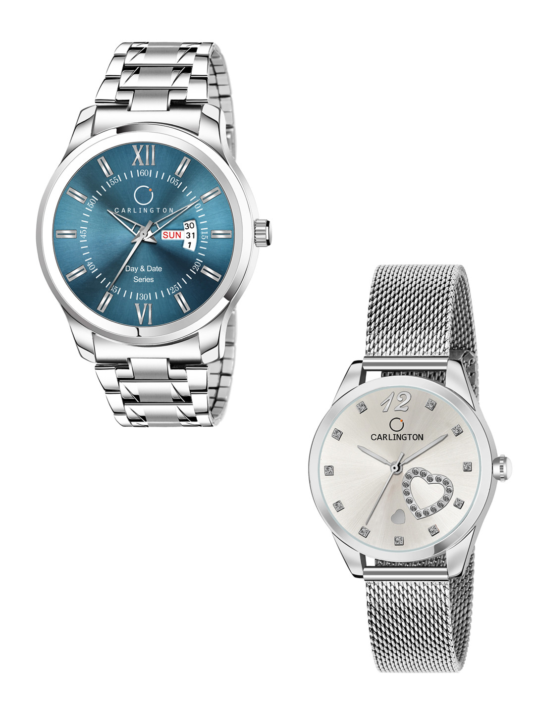 

CARLINGTON Set of 2 Multi Dial & Stainless Steel Bracelet Style Straps Analogue Watch