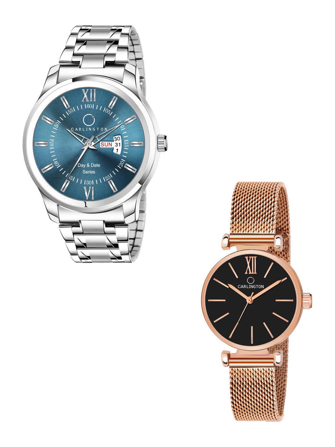 

CARLINGTON Unisex Set Of 2 Blue & Black Bracelet Style Analogue Watches