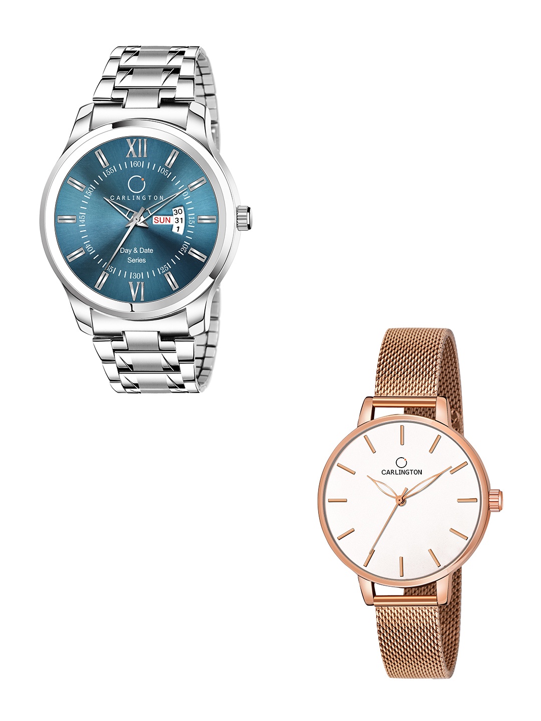 

CARLINGTON His and Her Analogue Watch - Combo G01 Pastel-CT2014 RoseWhite, Multi