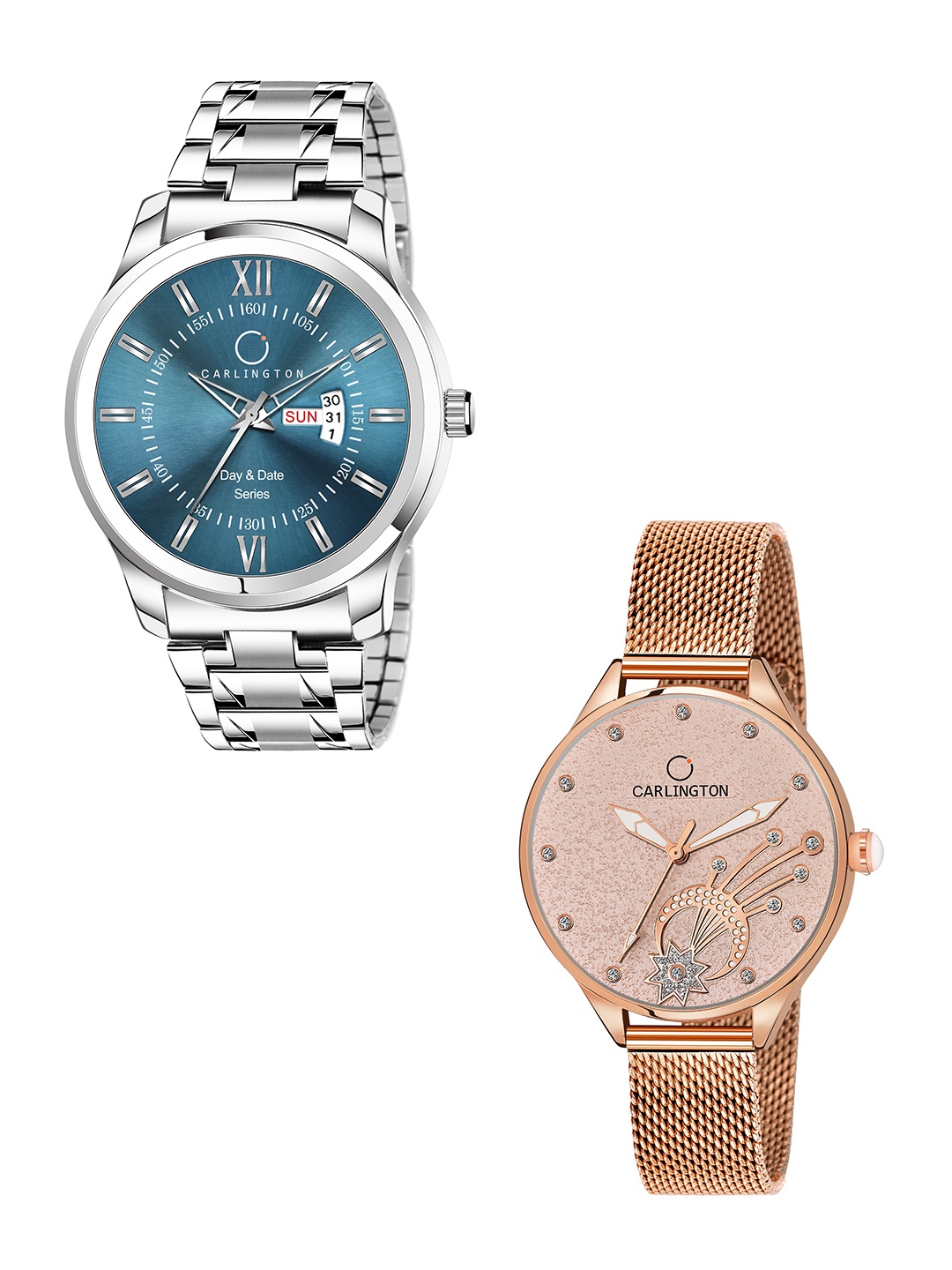 

CARLINGTON Unisex Set Of 2 Blue & Rose Gold-Toned Analogue Watch CT2020
