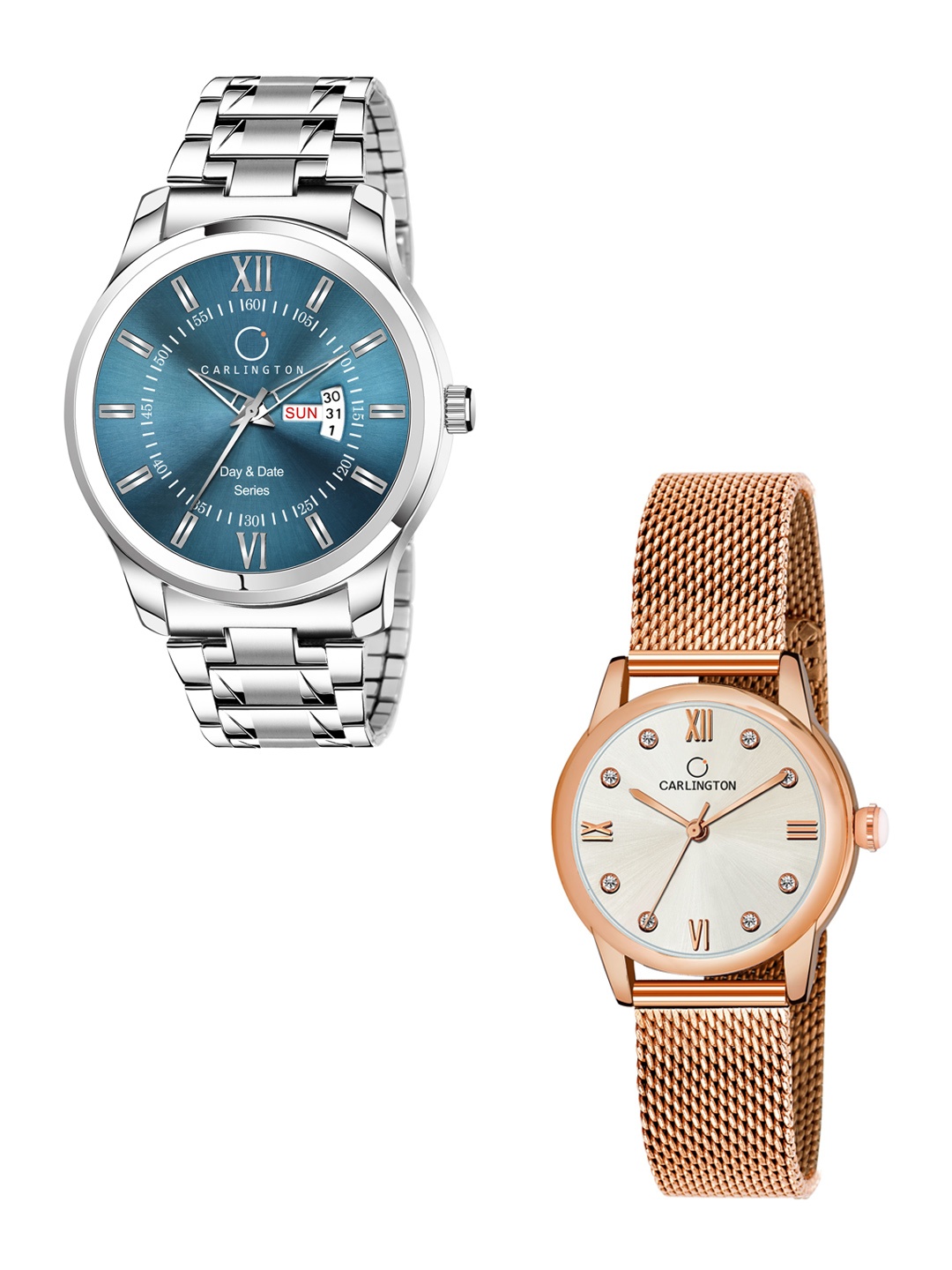 

CARLINGTON Unisex Set Of 2 Blue & Rose Gold-Toned Analogue Watch CT2005