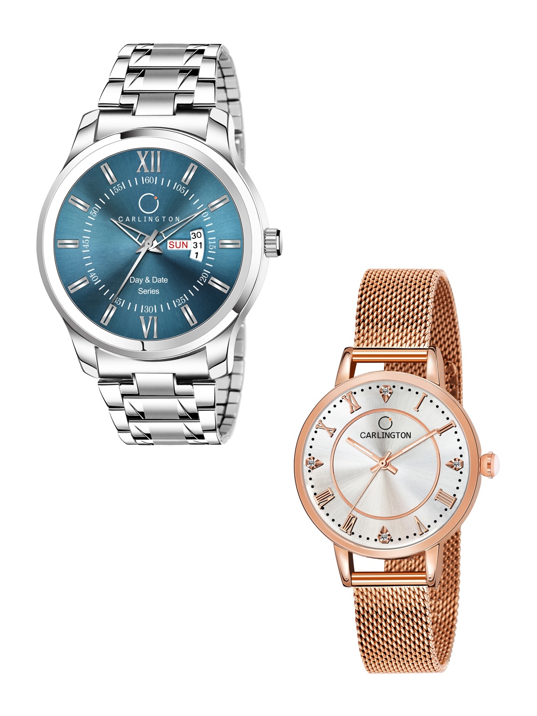 

Carlington Unisex Set Of 2 Blue & Silver-Toned Analogue Watch CT2013