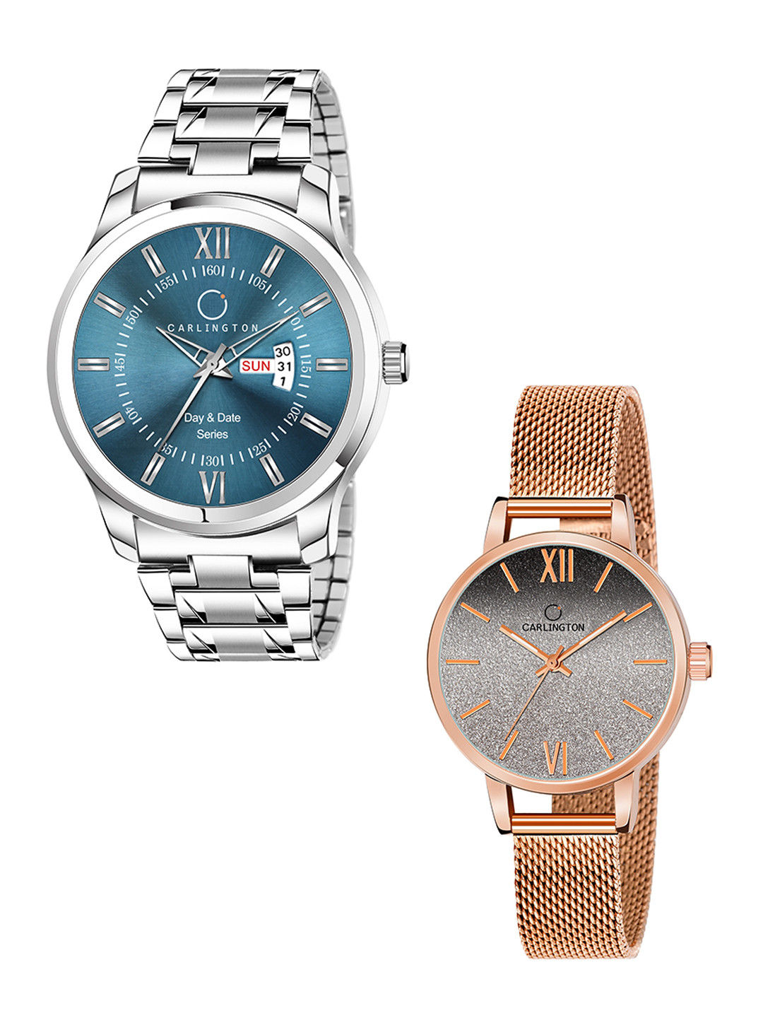 

CARLINGTON Unisex Set of 2 Silver Toned Bracelet Style Straps Analogue Watches