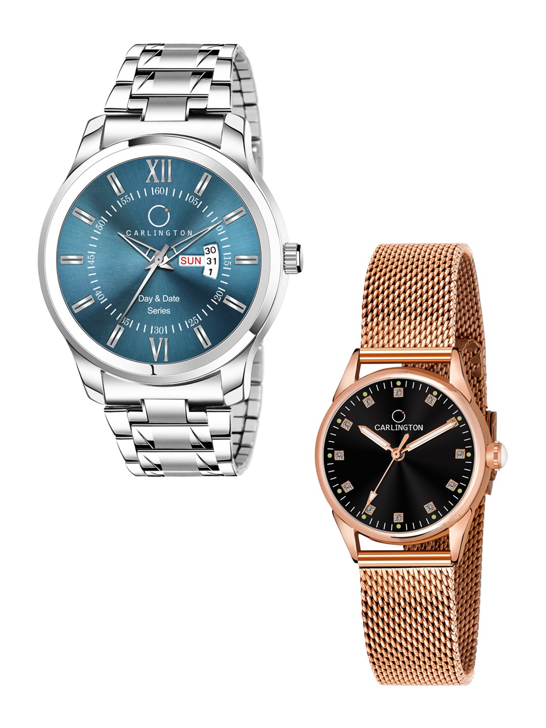 

CARLINGTON Unisex Set Of 2 Black & Blue Analogue Watch