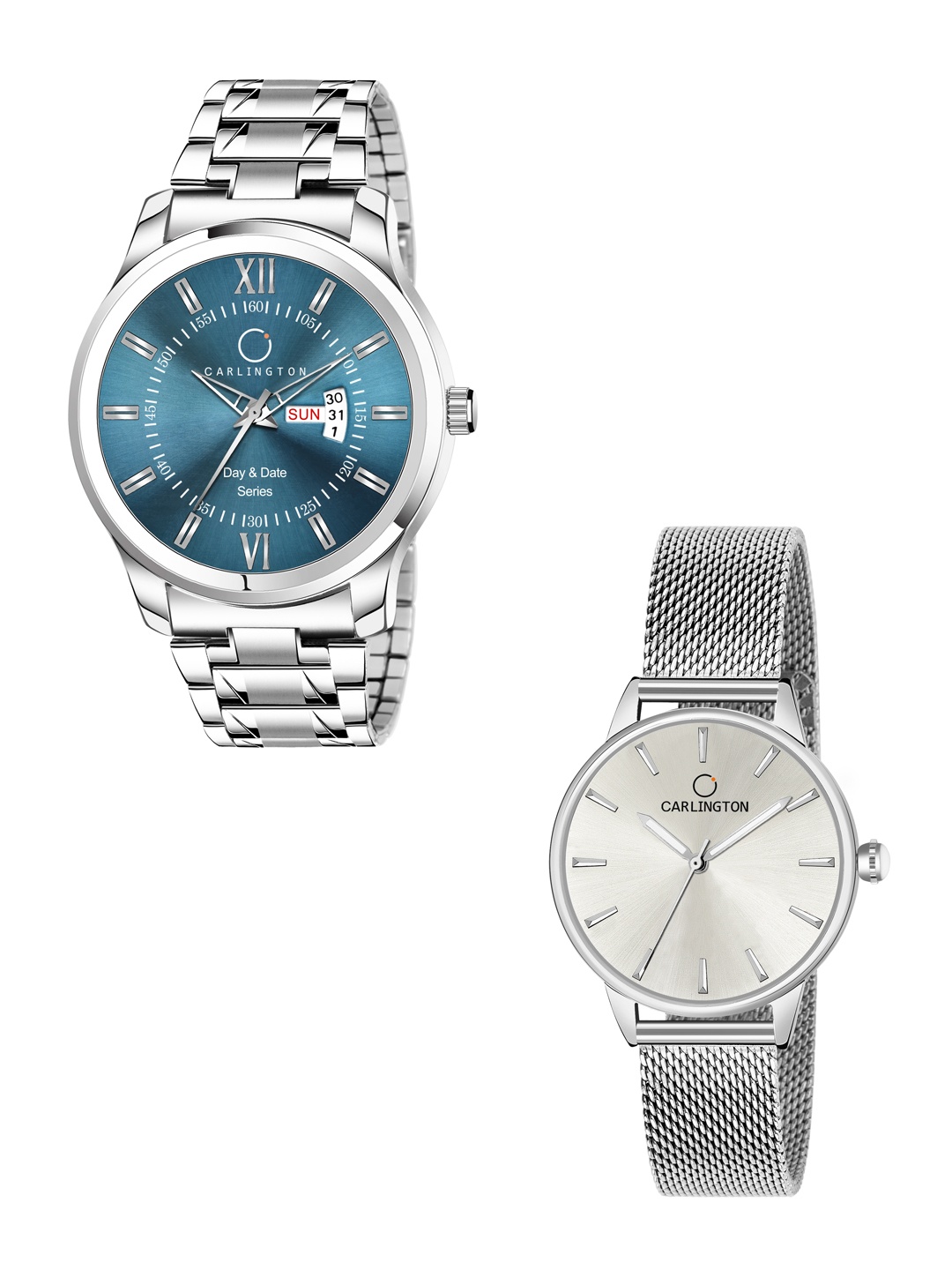 

CARLINGTON Blue & White Stainless Steel Bracelet Style Straps His & Her Analogue Watch
