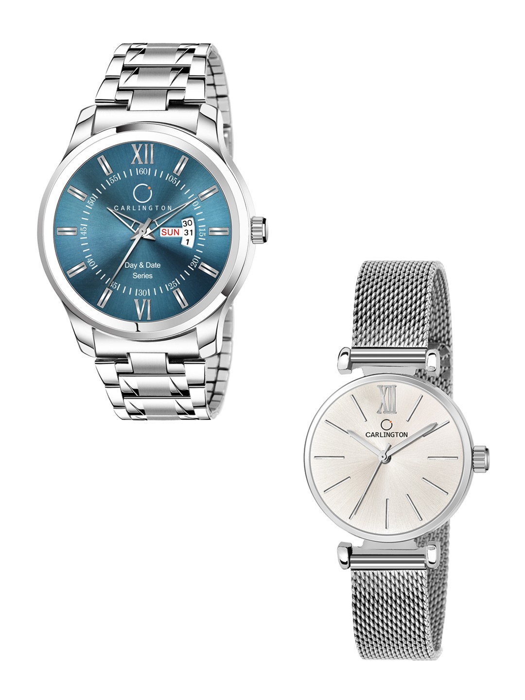 

CARLINGTON Unisex Set Of 2 Blue & Silver-Toned Analogue Watch CT2016