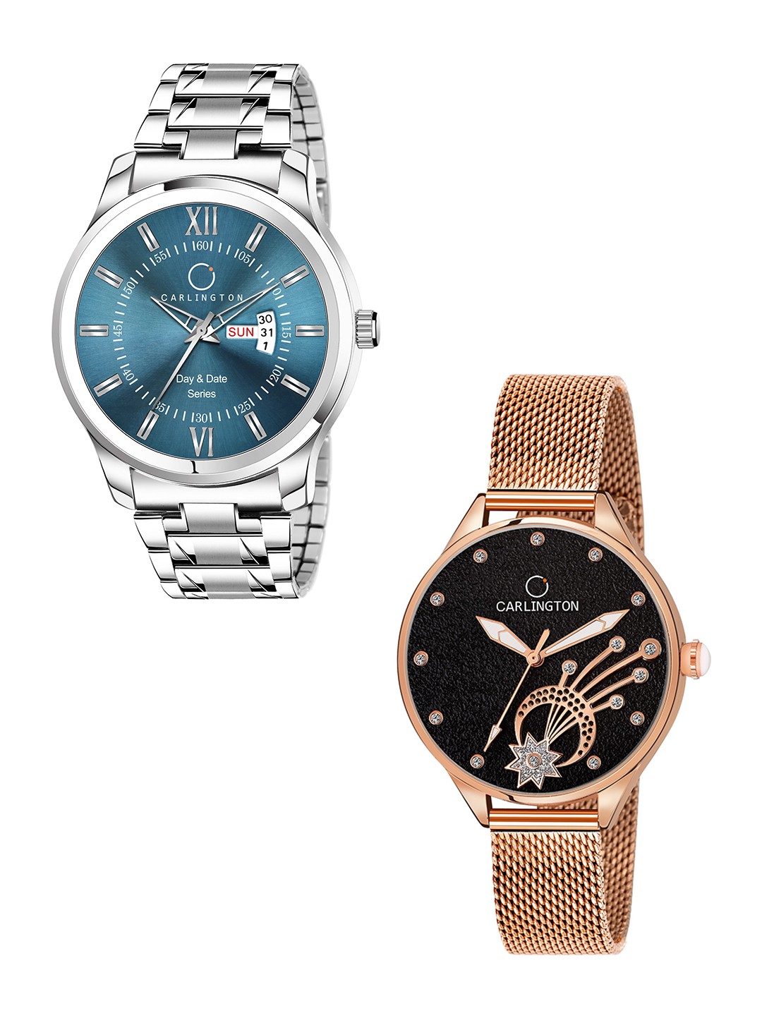 

CARLINGTON Unisex Set Of 2 Black & Rose Analogue Watch CT2020