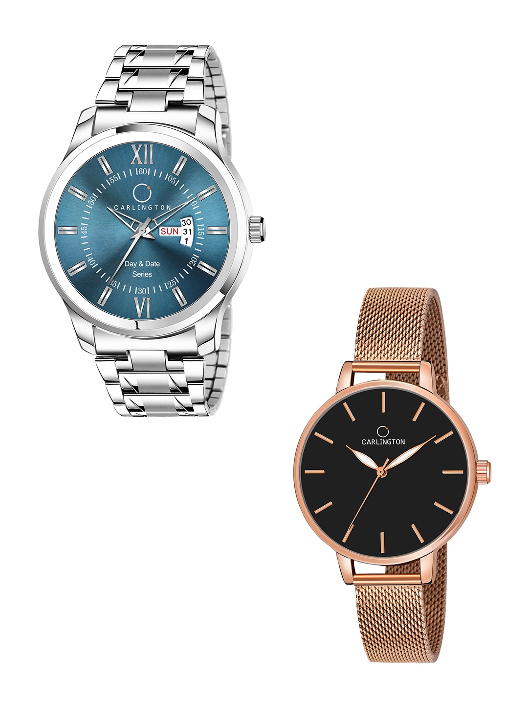 

CARLINGTON Unisex Set of 2 His & Her Watch Gift Set CT2014, Black