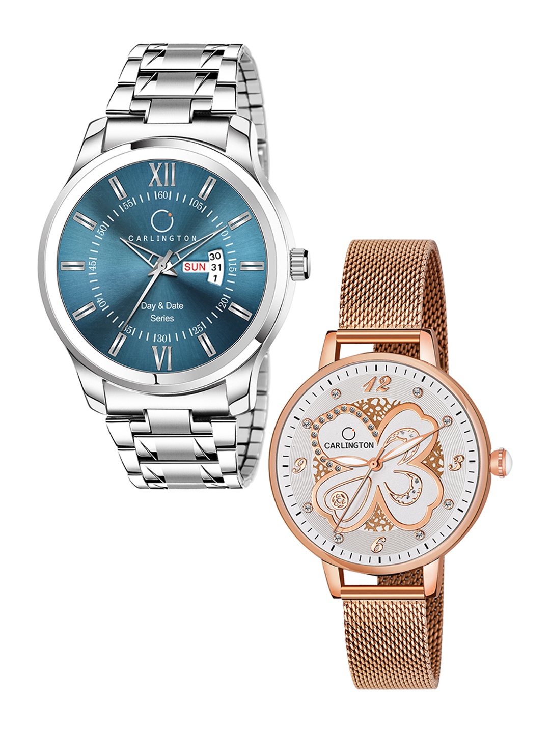 

CARLINGTON Unisex Set Of 2 Blue & Silver-Toned Analogue Watch CT2019