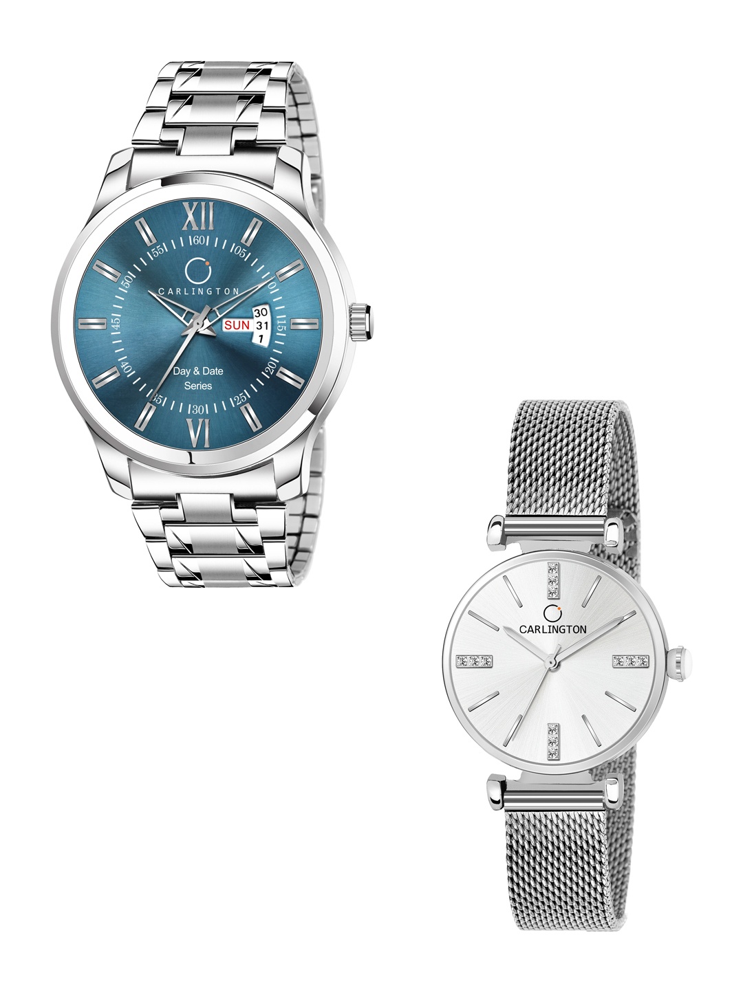 

CARLINGTON Set Of 2 Blue & Silver-Toned Analogue Watch CT2011