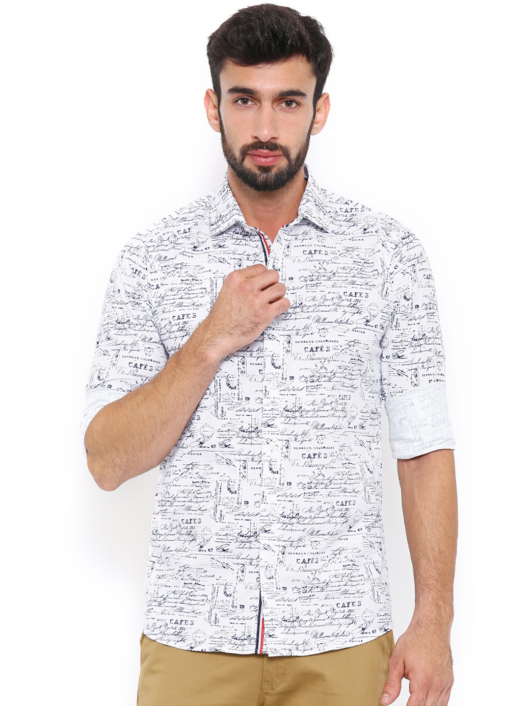 

Shaftesbury London Men White Comfort Fit Printed Casual Shirt