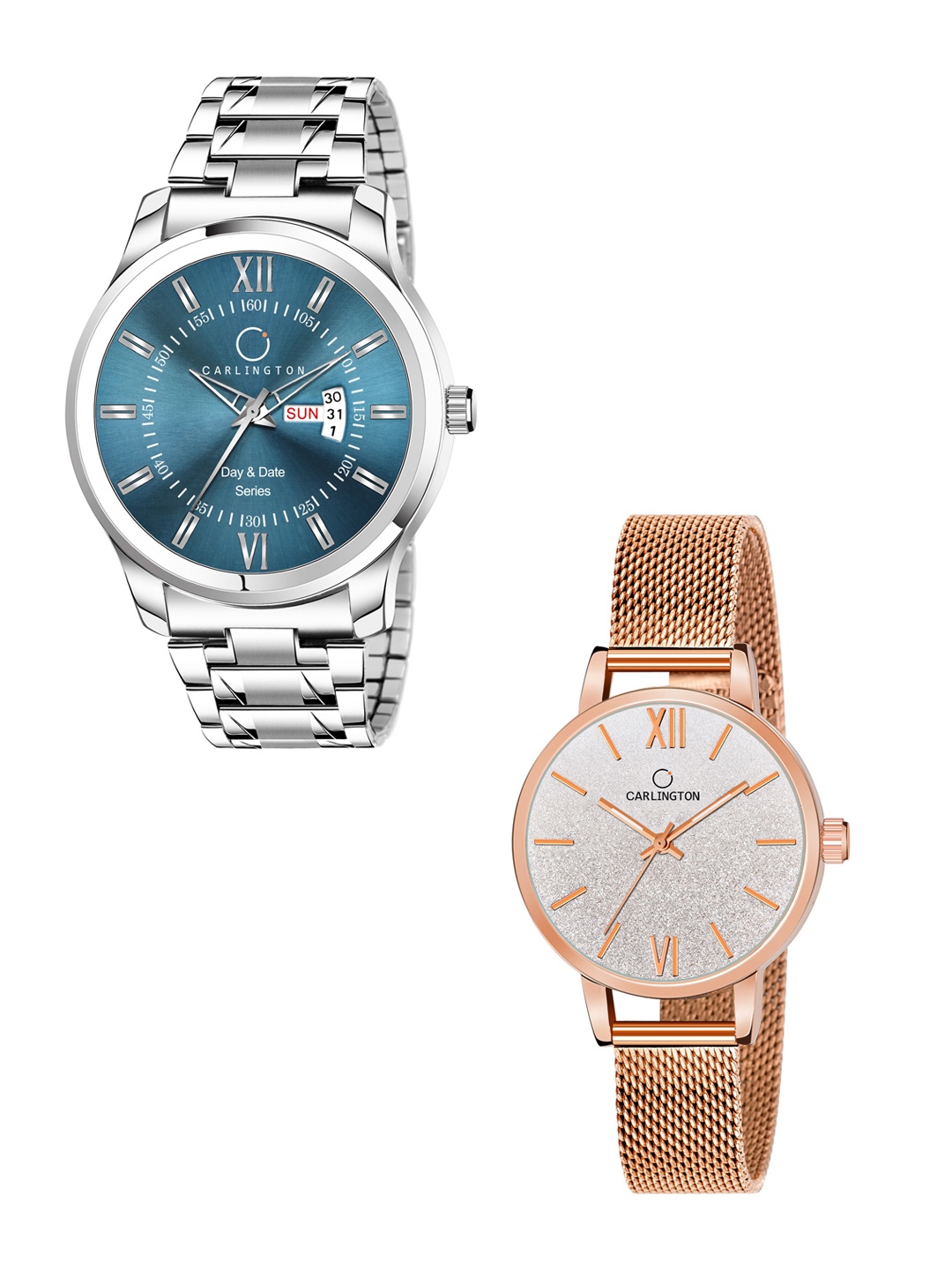 

CARLINGTON Unisex Set Of 2 Blue Bracelet Style Analogue Watches