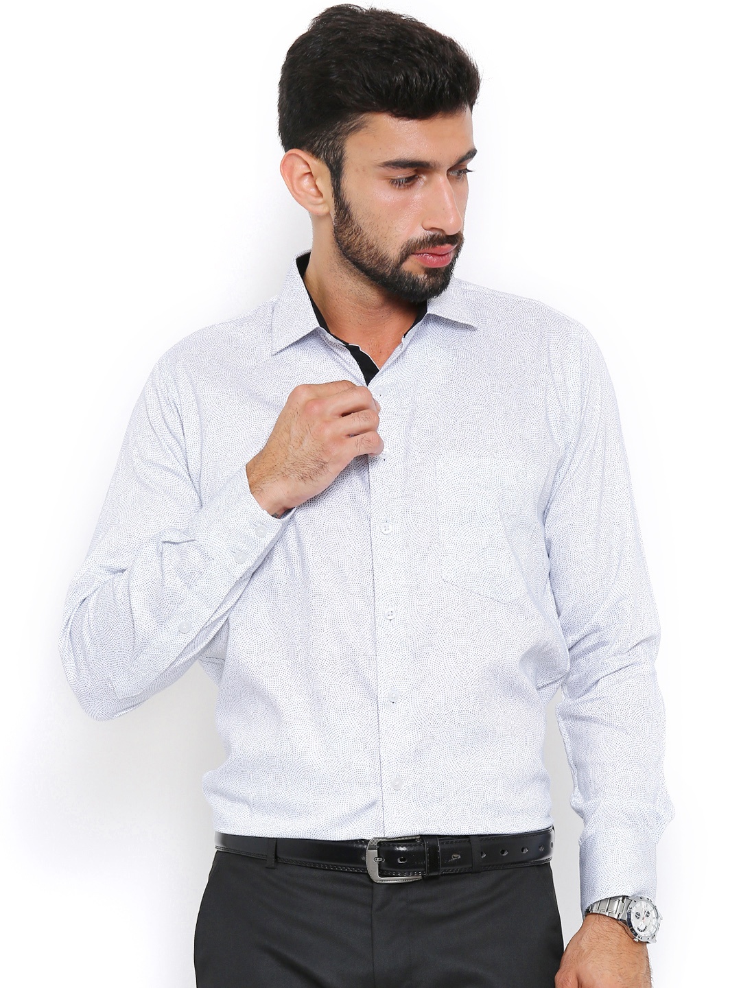 

Shaftesbury London Men White Comfort Fit Printed Formal Shirt