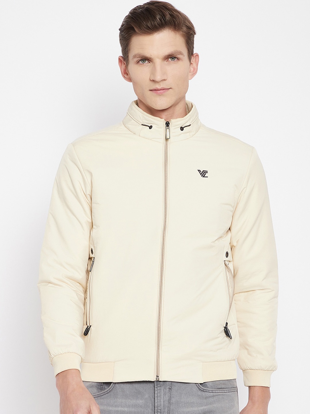 

Camey Men Cream-Coloured Solid Lightweight Bomber Jacket