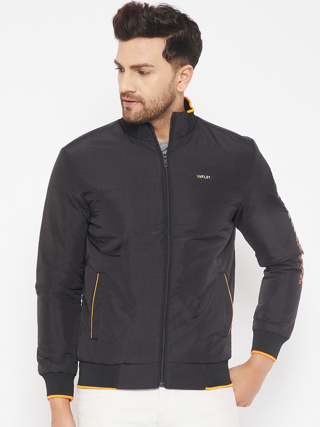

Camey Men Black Solid Lightweight Bomber Jacket