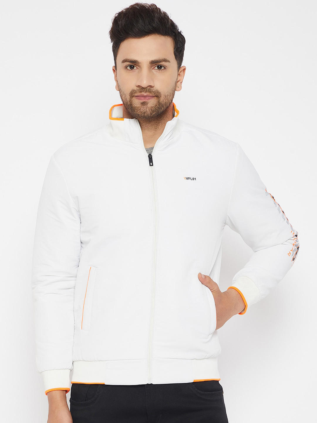 

Camey Men White Solid Lightweight Bomber Jacket