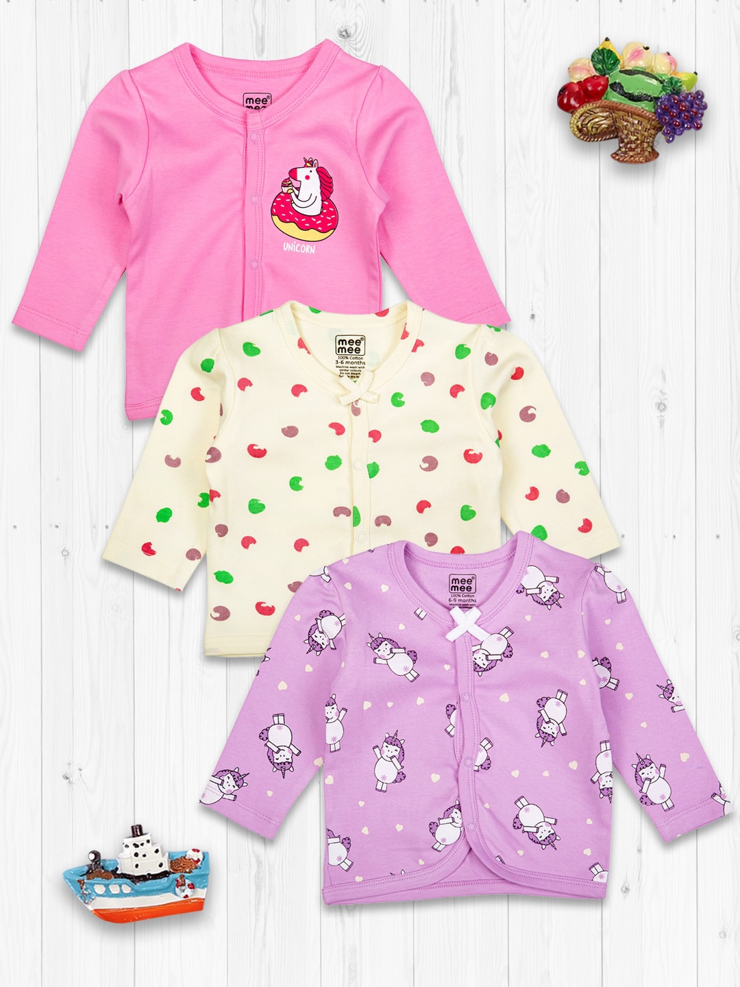 

MeeMee Infant Girls Pack Of 3 Cotton Jhablas, Lavender