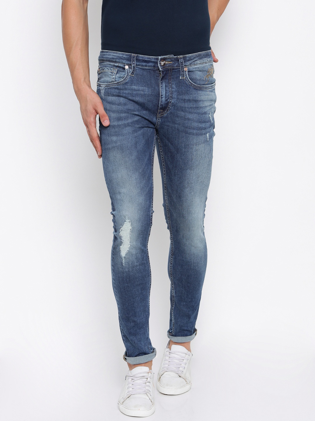 

Ed Hardy Men Blue Skuller Fit Mid-Rise Low Distress Stretchable Jeans