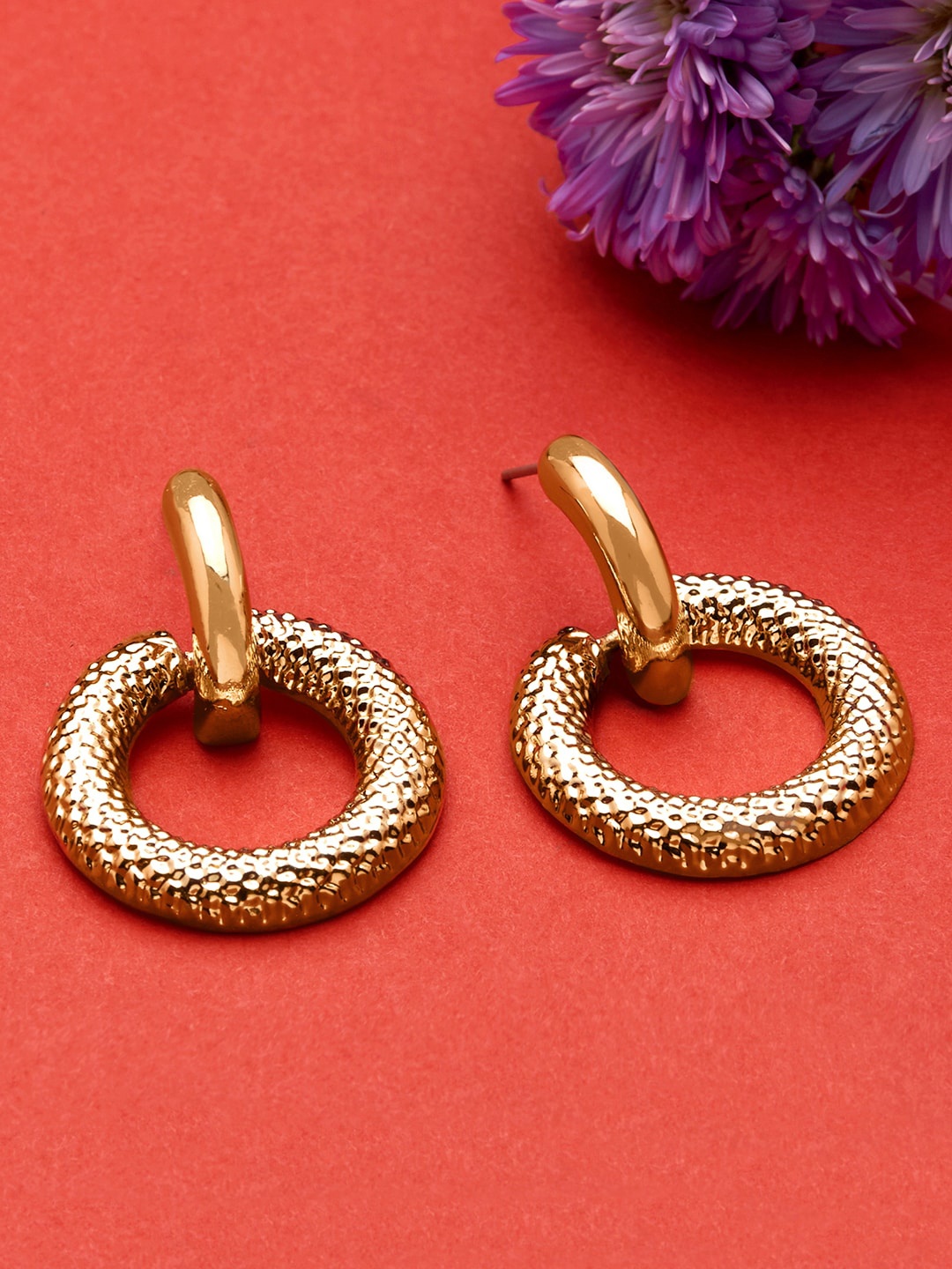 

Accessorize London Women Gold-Toned Golf Blue Harvest Textured Doorknockers Earring