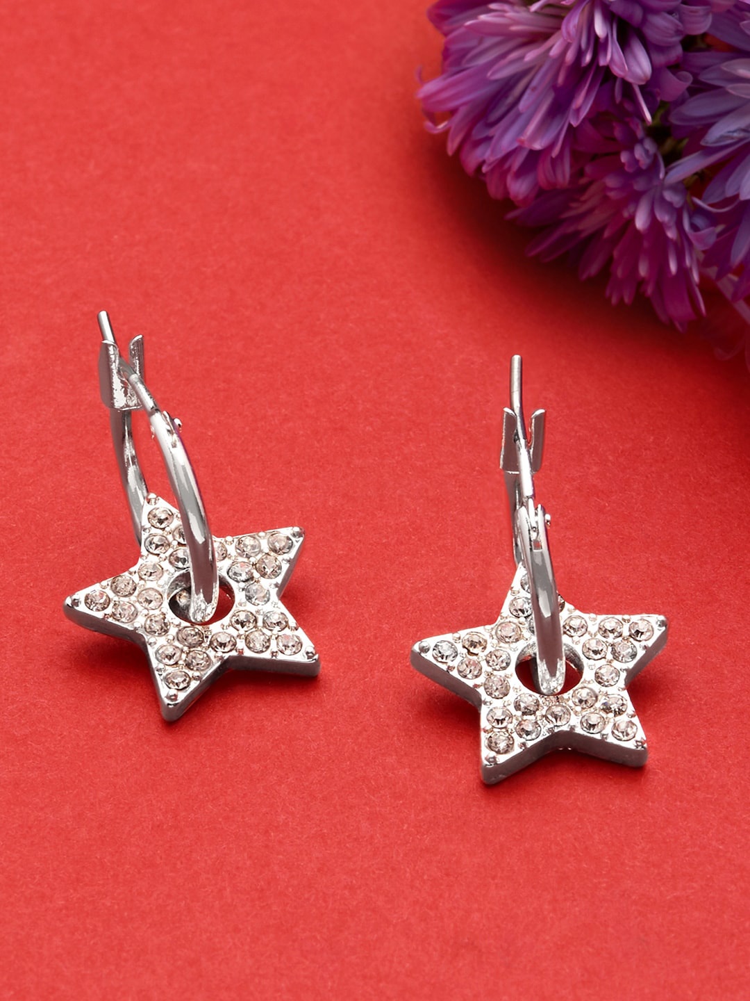 

Accessorize London Women Silver Star Threaded Hoops Earring