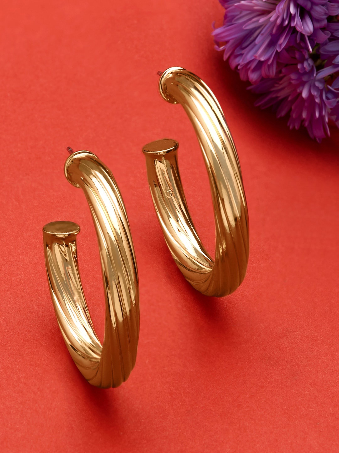 

Accessorize London Engraved Lines Chunky Hoop Earrings, Gold