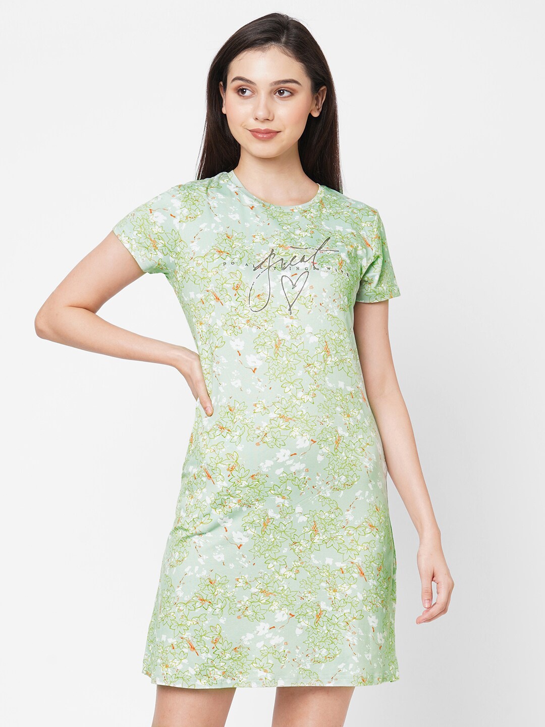 

Sweet Dreams Green Printed Nightdress