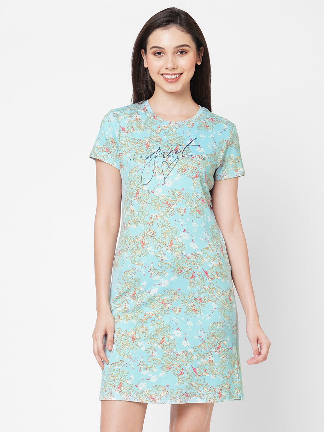 

Sweet Dreams Women Blue Floral Printed Nightdress