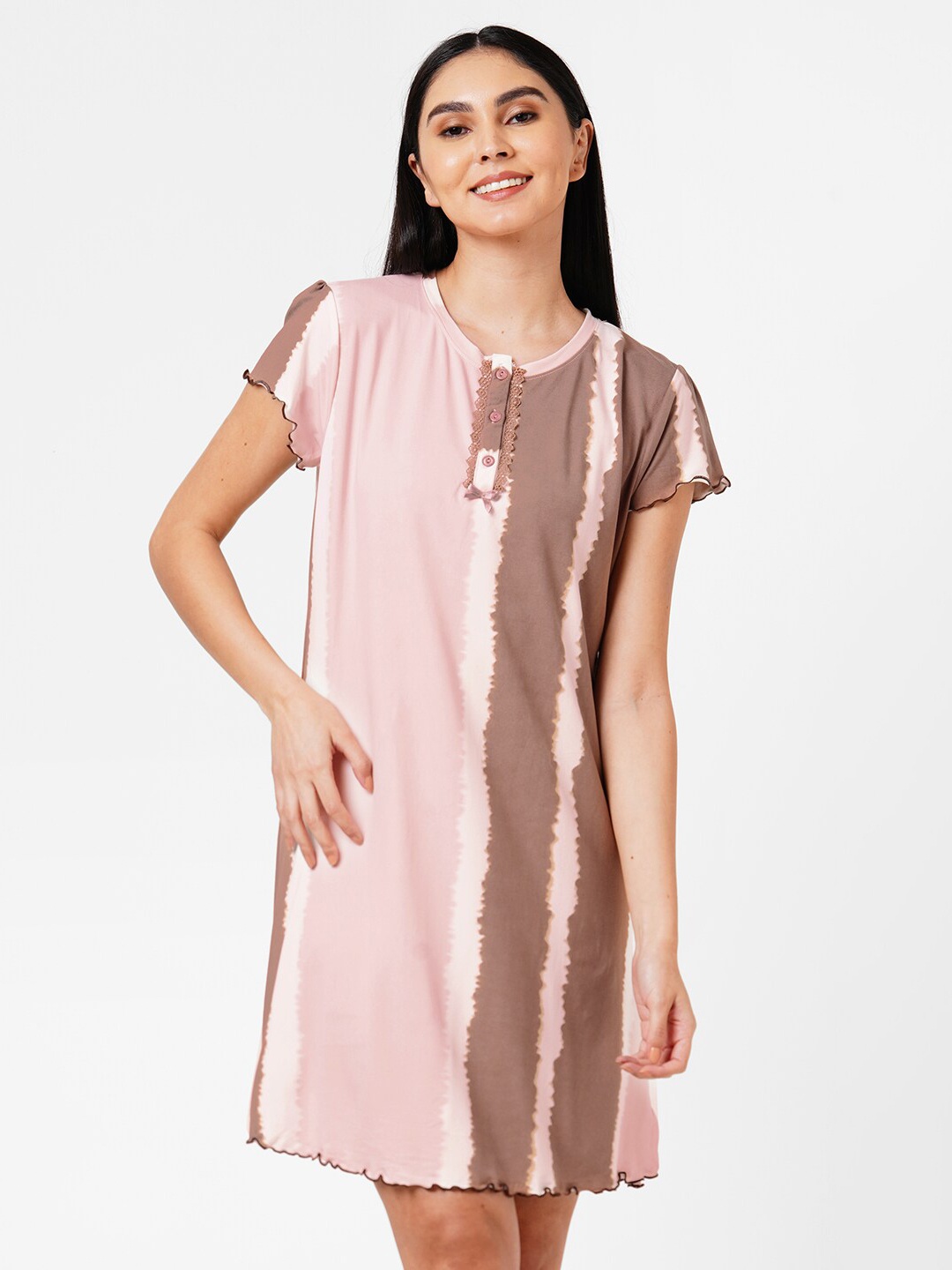 

Sweet Dreams Peach-Coloured Printed Nightdress