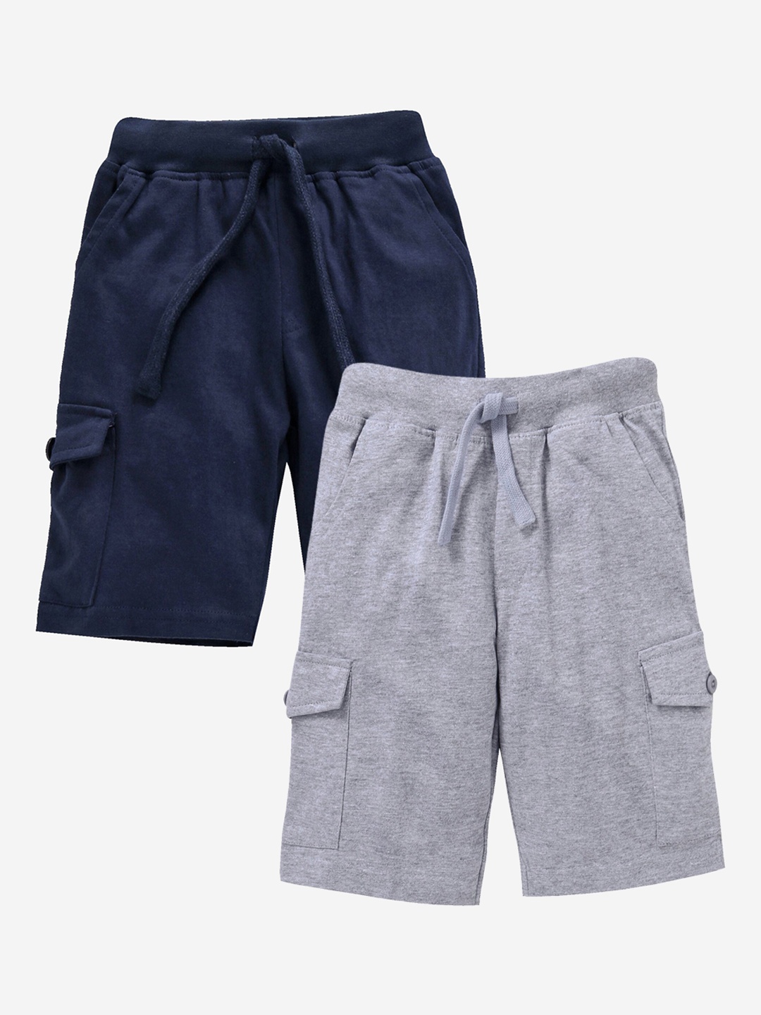 

KiddoPanti Boys Pack of 2 Pure Cotton Cargo Shorts, Grey melange