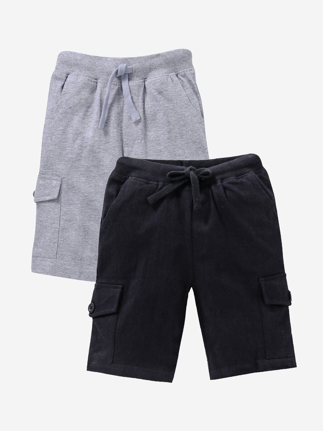 

KiddoPanti Boys Black & Grey Melange Set of 2 Cargo Shorts