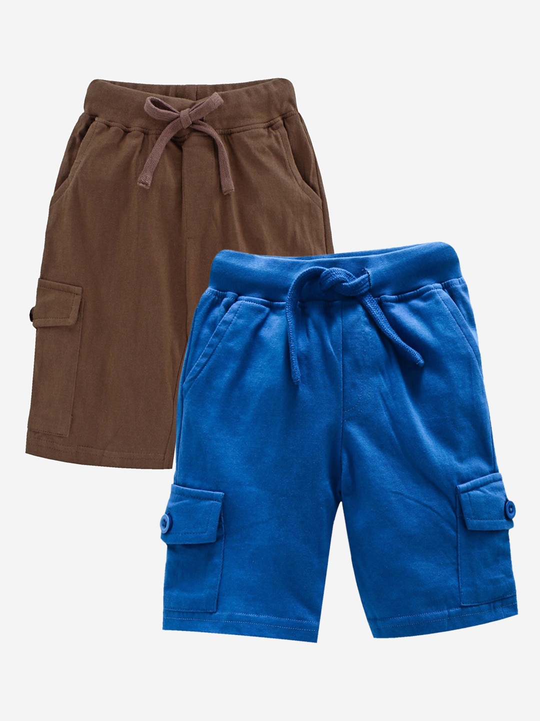 

KiddoPanti Boys Pack Of 2 Blue & Brown Solid Shorts