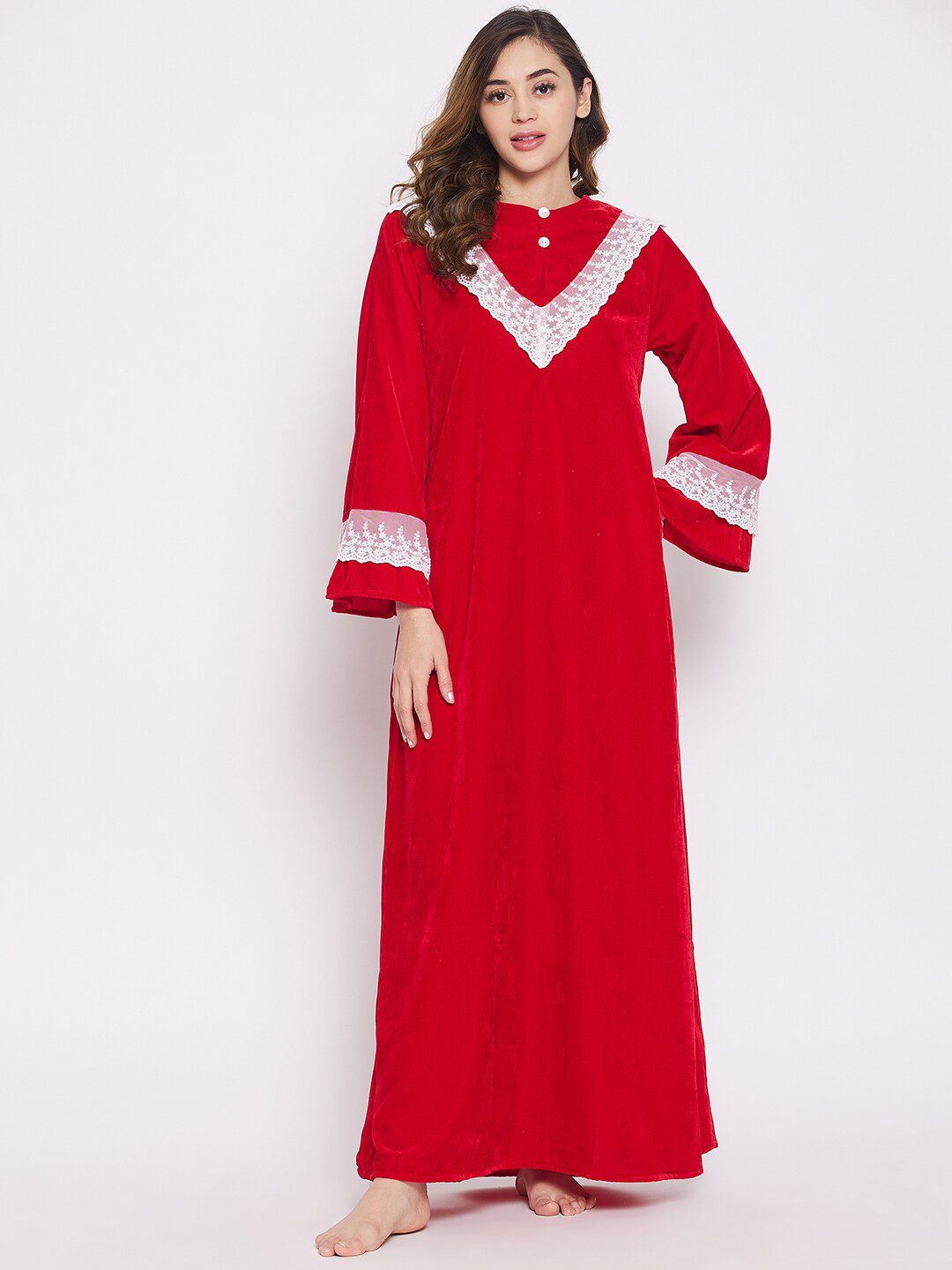 

The Kaftan Company Red & White Velvet Maxi Nightdress