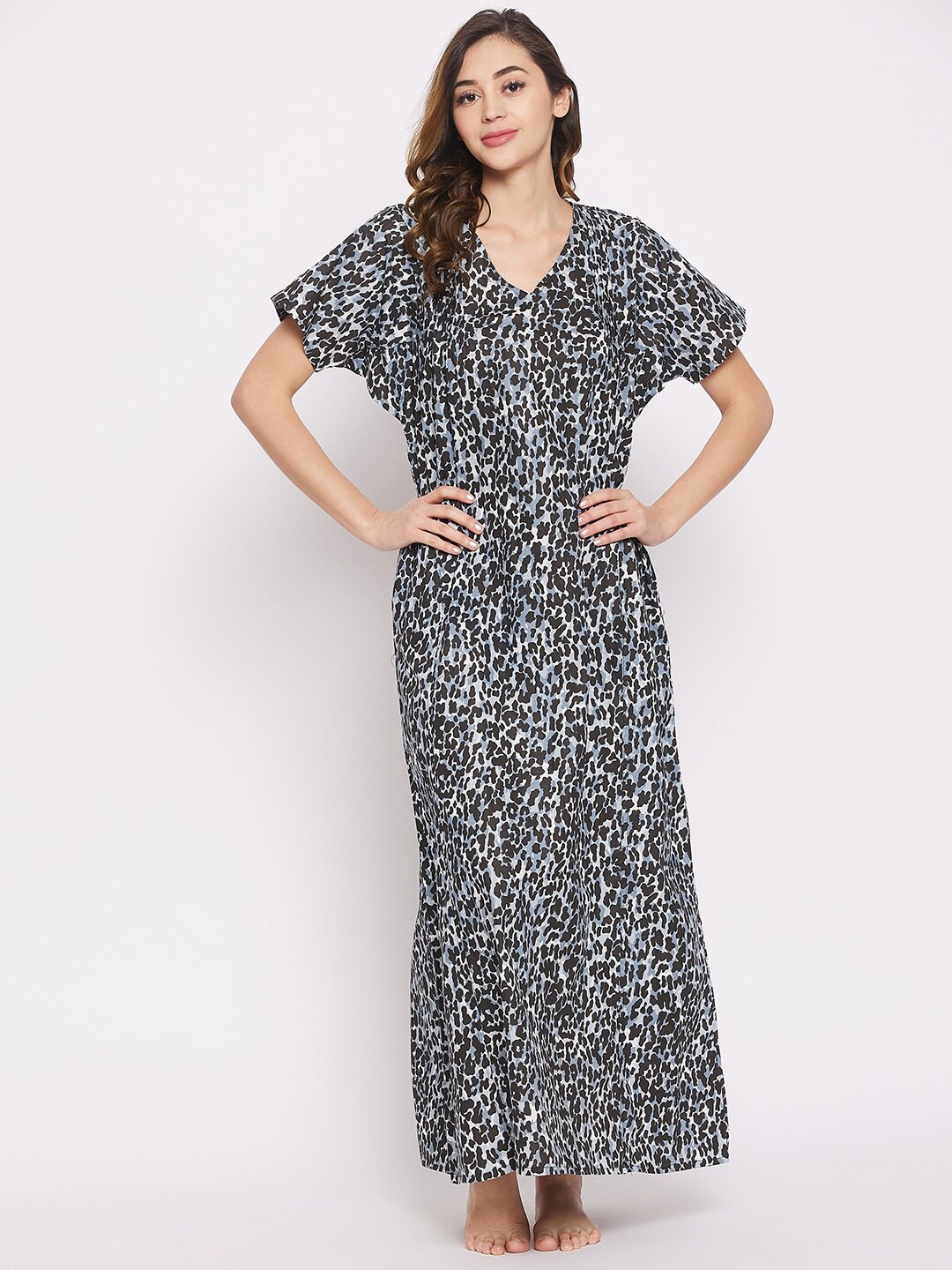 

The Kaftan Company Black Animal Printed Pure Cotton Maxi Nightdress