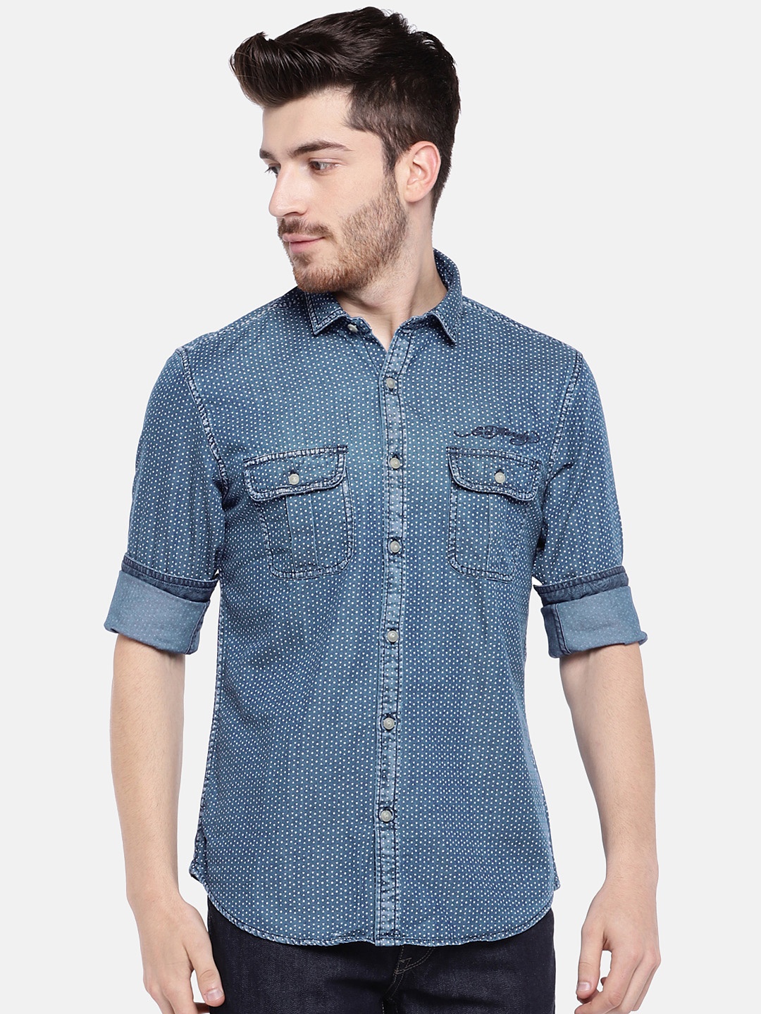 

Ed Hardy Men Blue Nancy Printed Casual Shirt