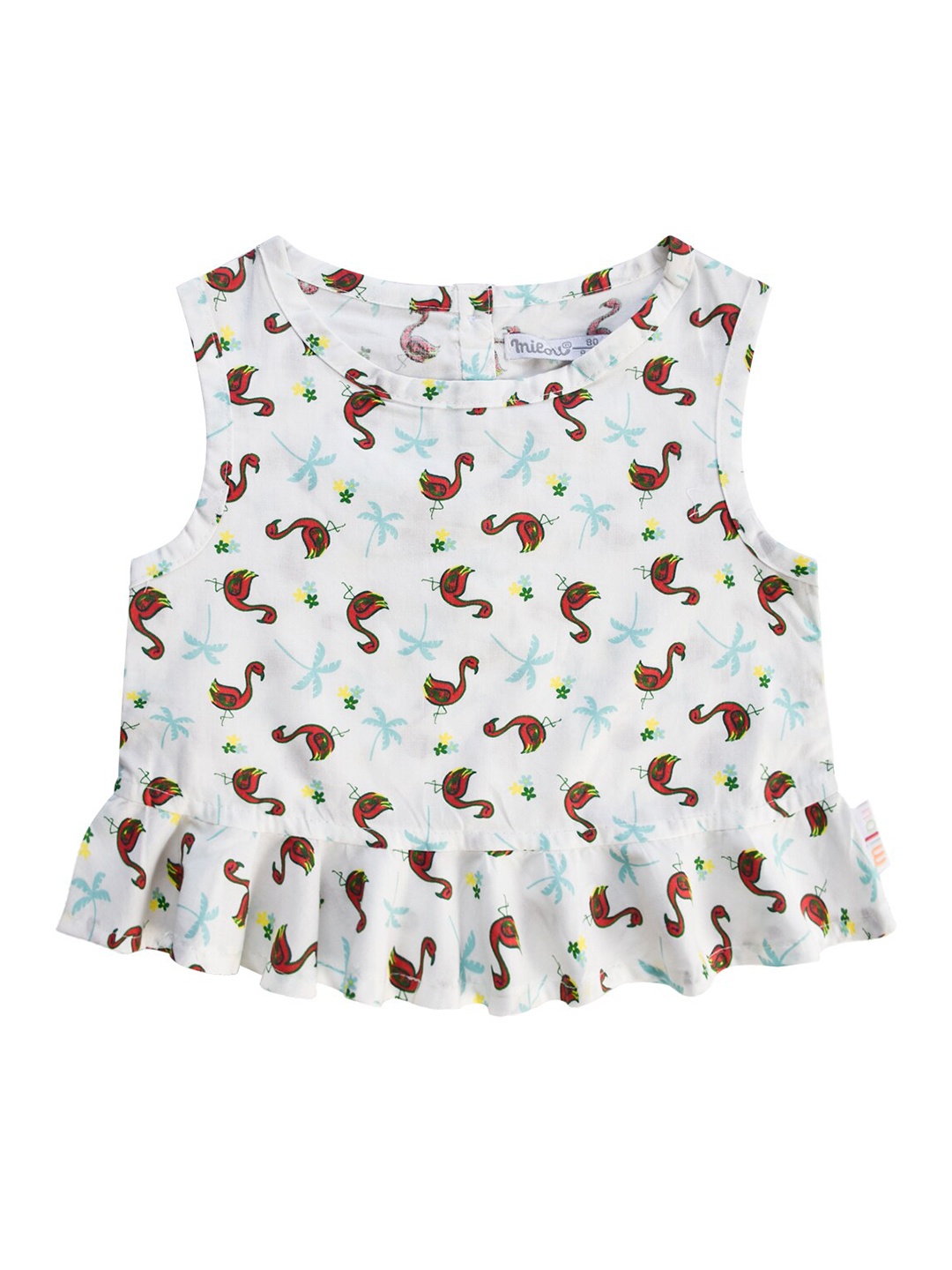 

milou Girls White & Blue Tropical Print Pure Cotton Top