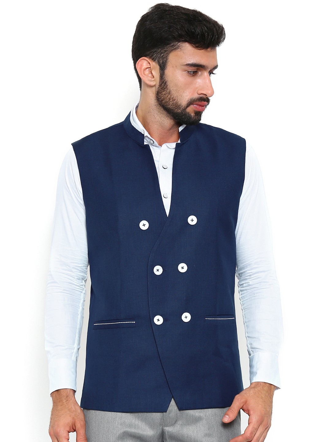 

Shaftesbury London Blue Double-Breasted Waistcoat