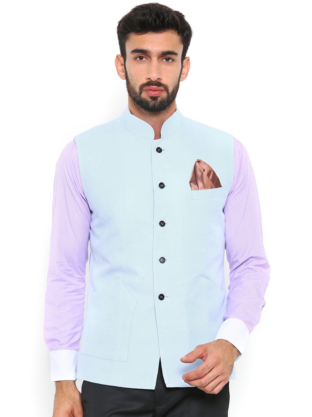 

Shaftesbury London Blue Nehru Jacket