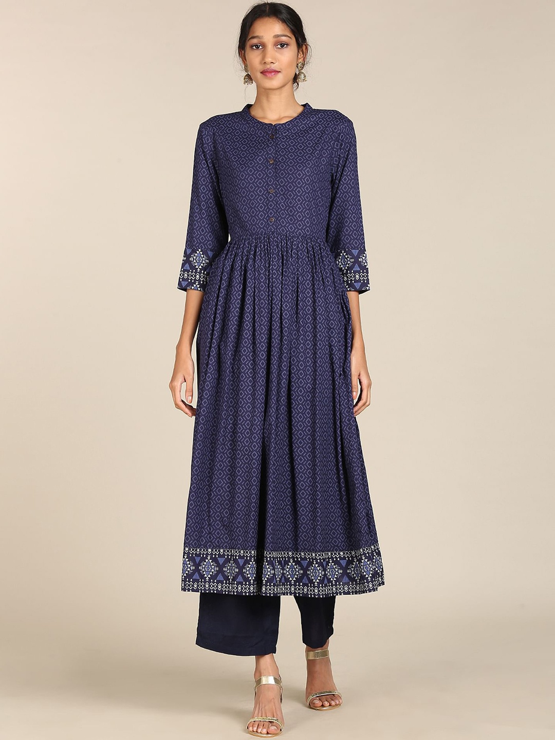 

Karigari Women Blue Geometric Anarkali Kurta
