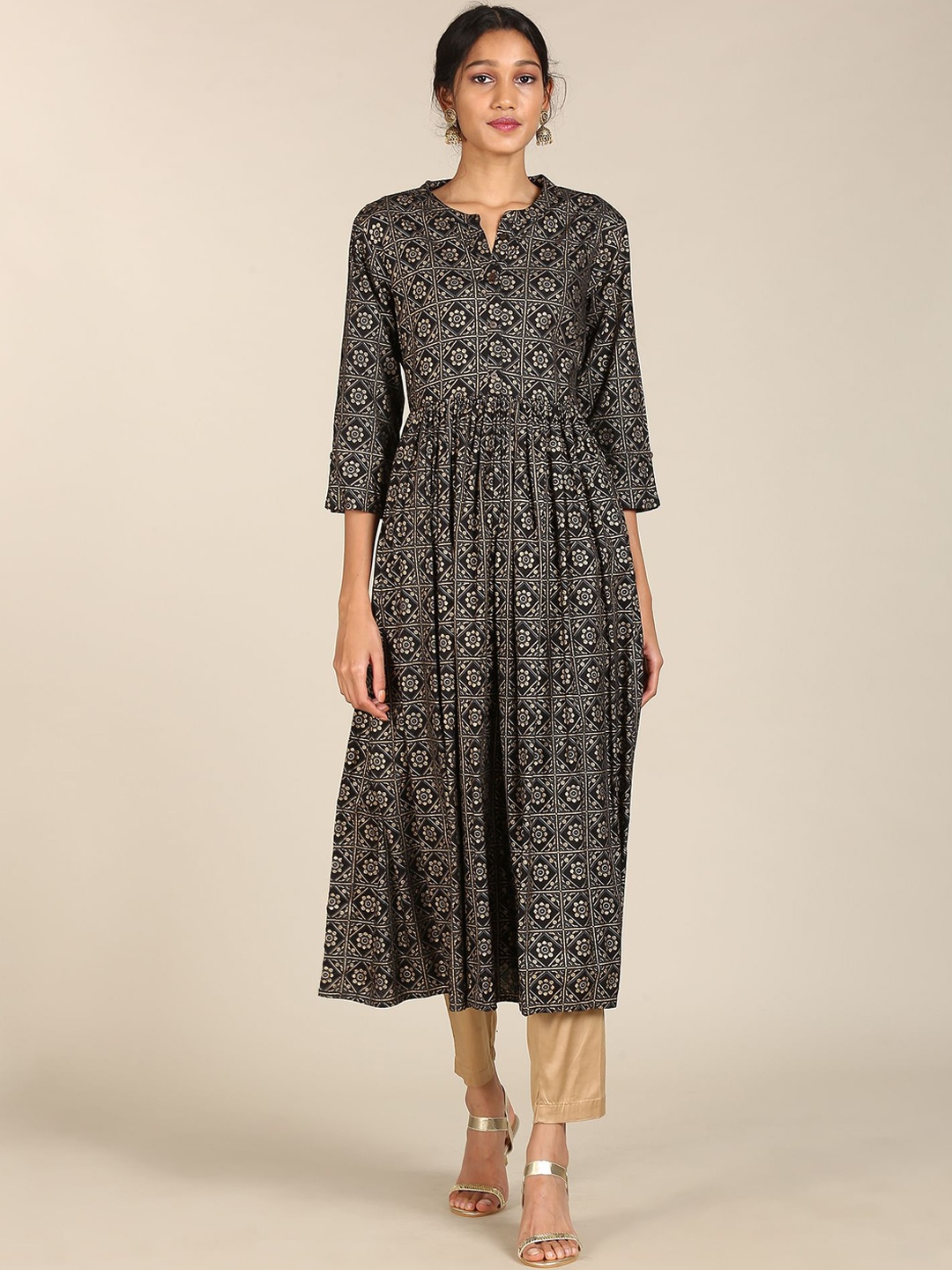 

Karigari Women Black Ethnic Motifs Printed Anarkali Kurta
