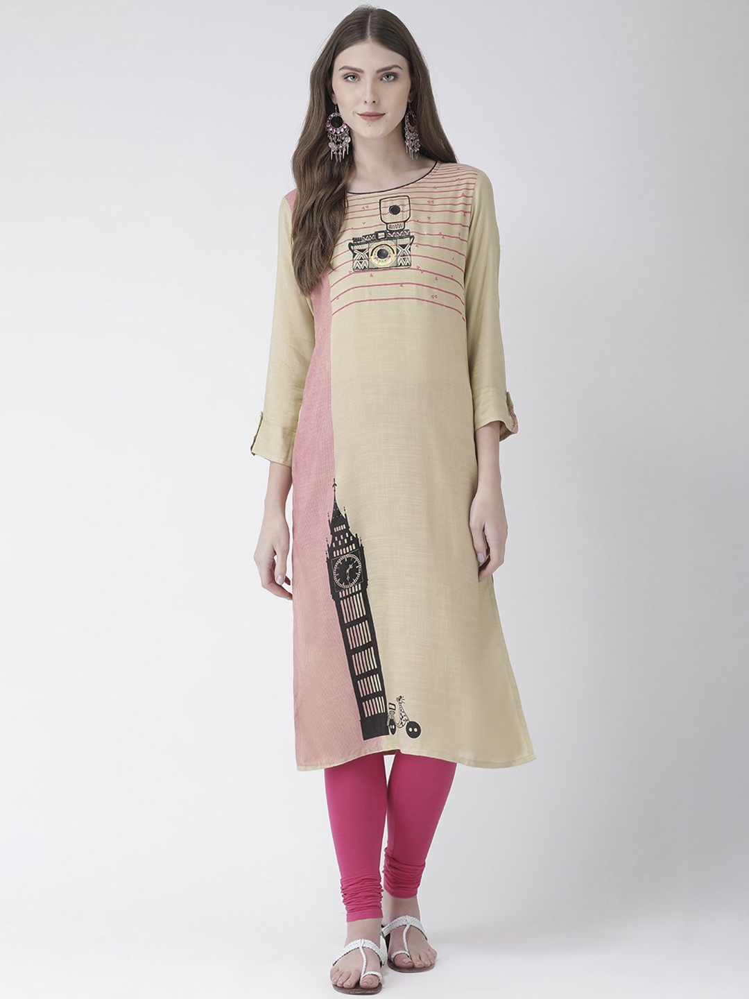 

Span Women Beige Geometric Printed Straight Kurta
