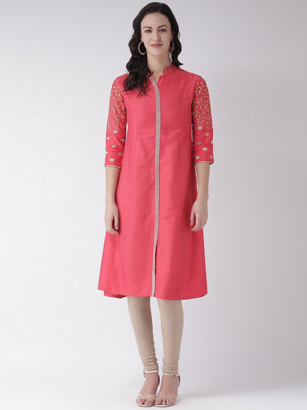 

Span Women Peach-Coloured Embroidered A-Line Winter Kurta