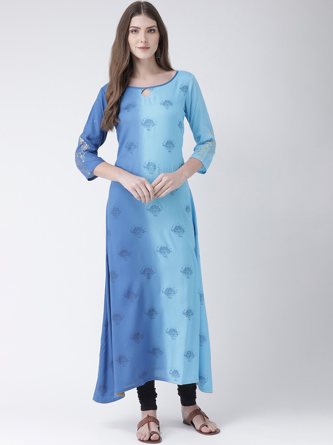 

Span Women Blue Ethnic Motifs Keyhole Neck Kurta