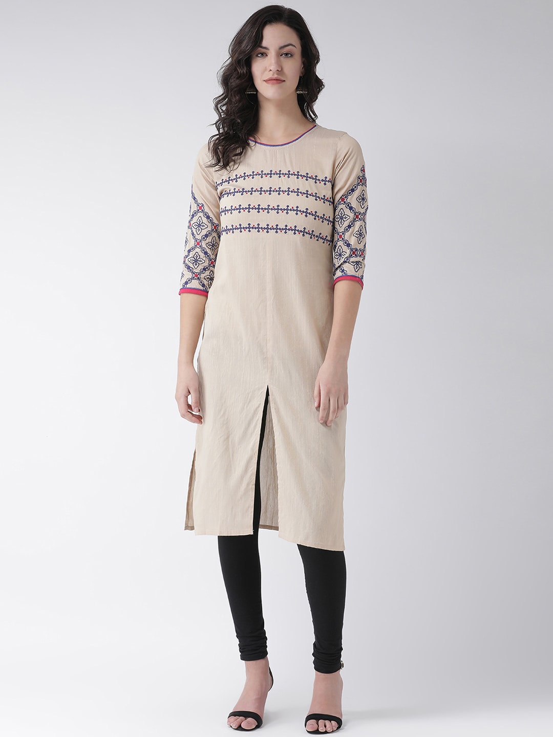 

Span Women Beige Embroidered Thread Work Kurta