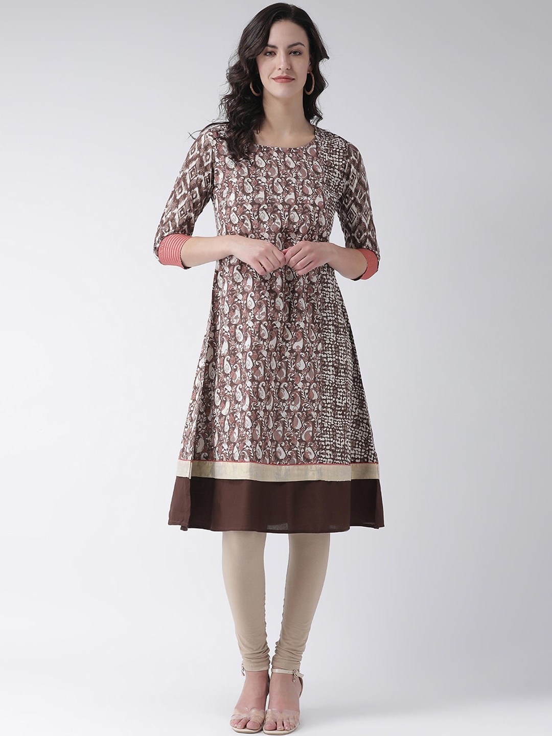 

Span Women Brown & White Ethnic Motifs Printed Anarkali Kurta